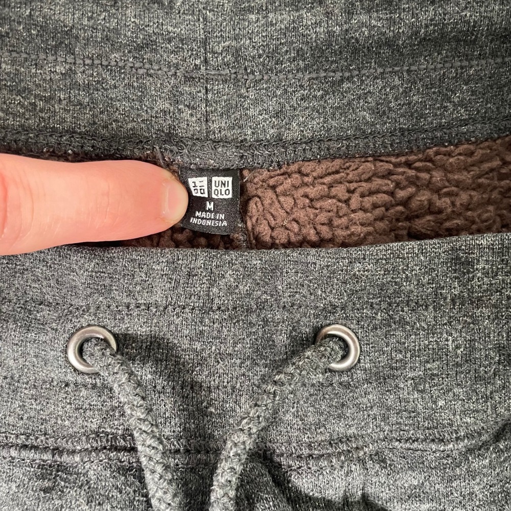 Uniqlo Joggers Men Medium Grey Fleece Lined Sweatpants Lounge Outdoor Winter - Picture 4 of 12